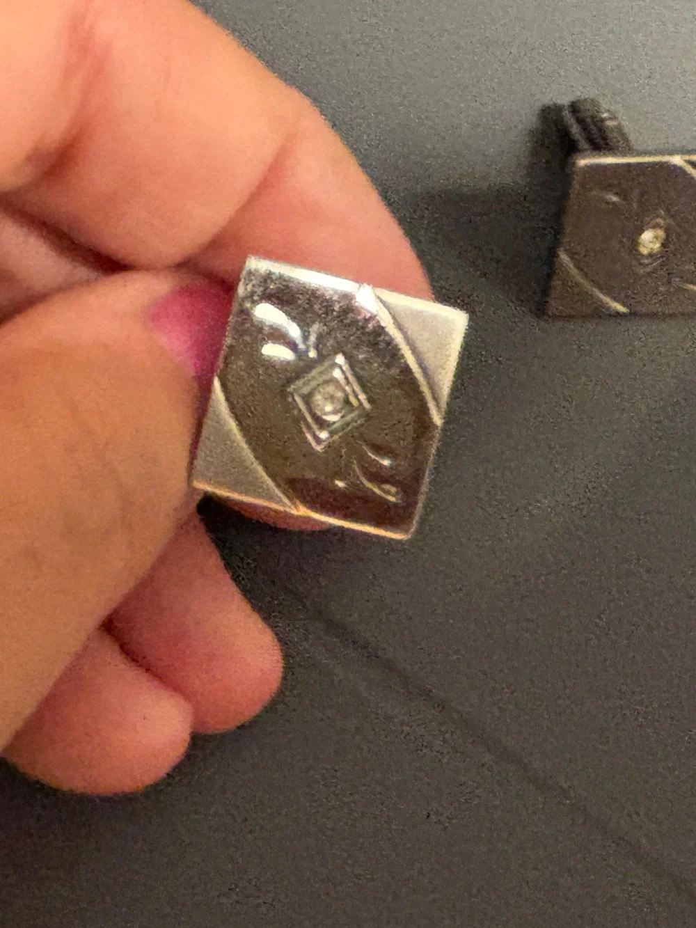 Men’s Silver Square Men’s Cufflinks with Diamond Accent